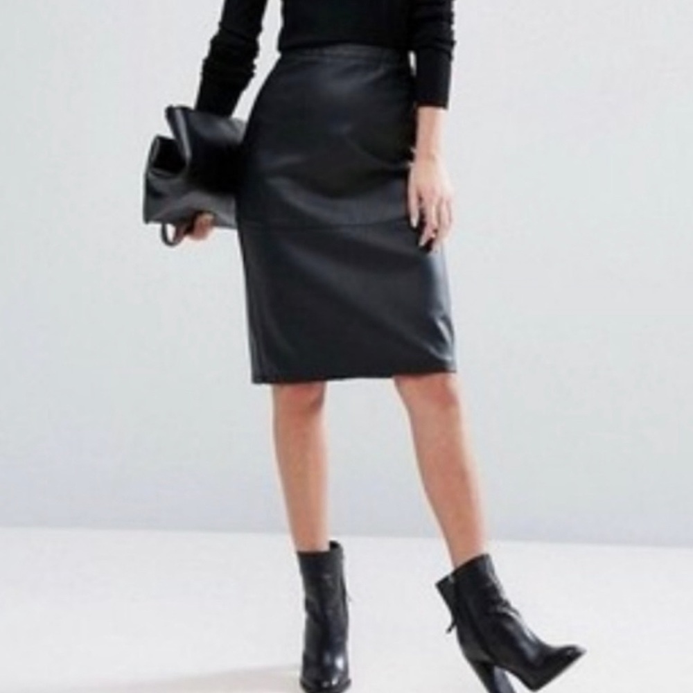 RACHEL ZOE Black Faux Leather Pencil Skirt NEW